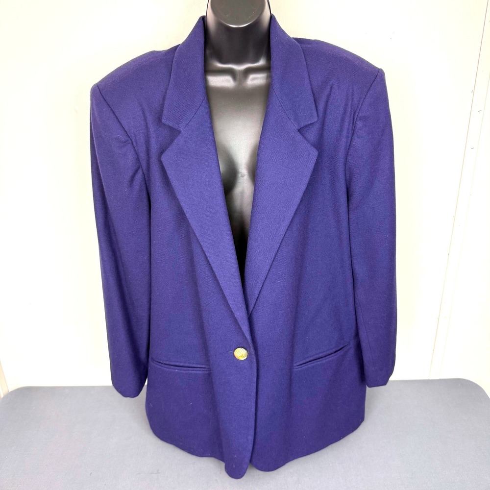 Savannah Blazer Womens 2XL Navy Pure Wool Vintage Single Button Padded Shoulder